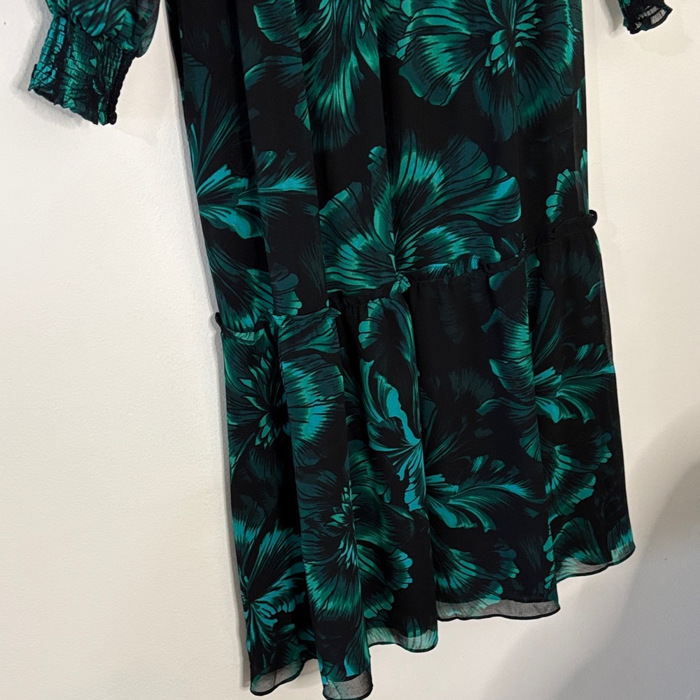 NWT WHBM White House Black Market Dress Emerald Green Floral Sheer Sleeve Sz 12 - Picture 2 of 13